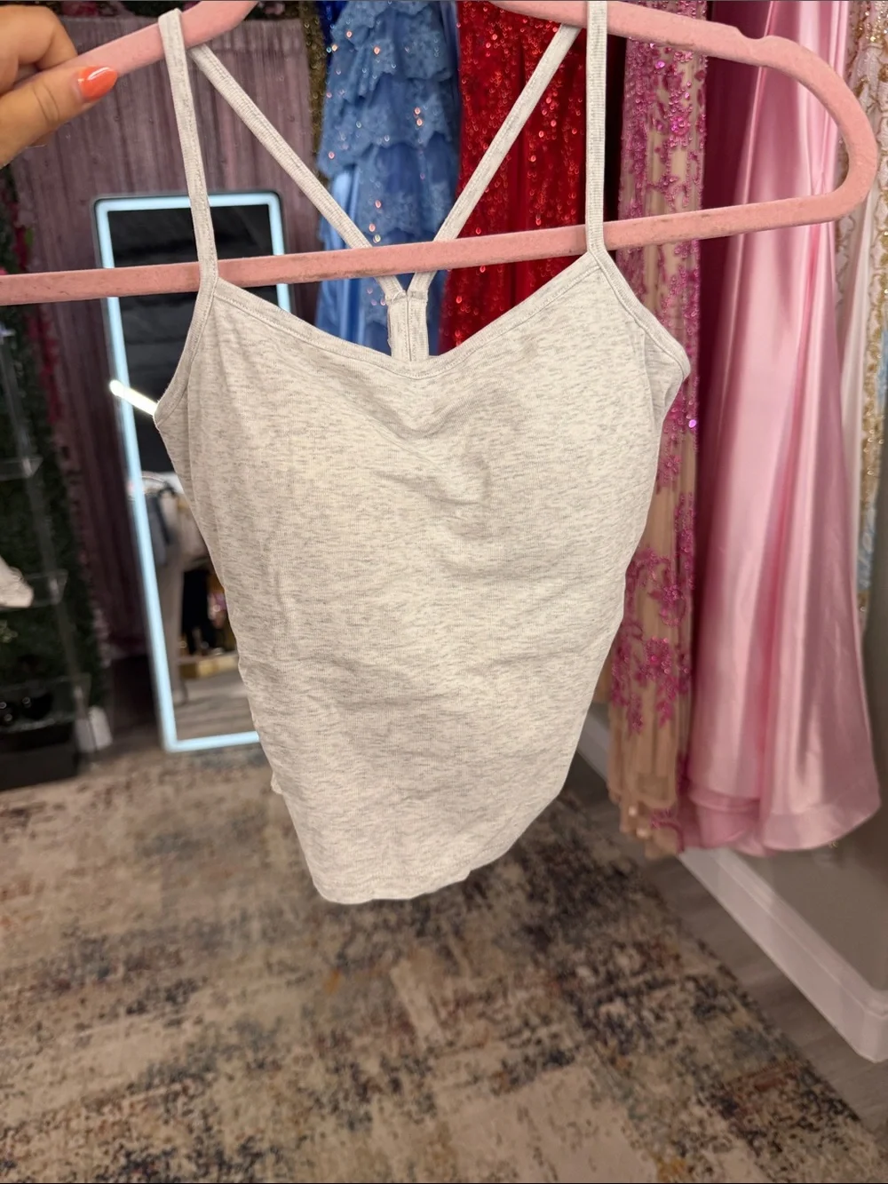 Women's Light Gray Heathered Camisole Tank Top - Picture 3 of 4